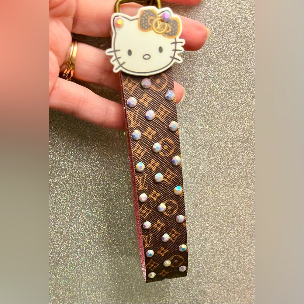 Handmade Hello Kitty Bedazzled Key Fob Wristlet